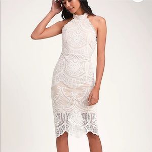 Lulus Celebrate Life White Lace Halter Midi Dress